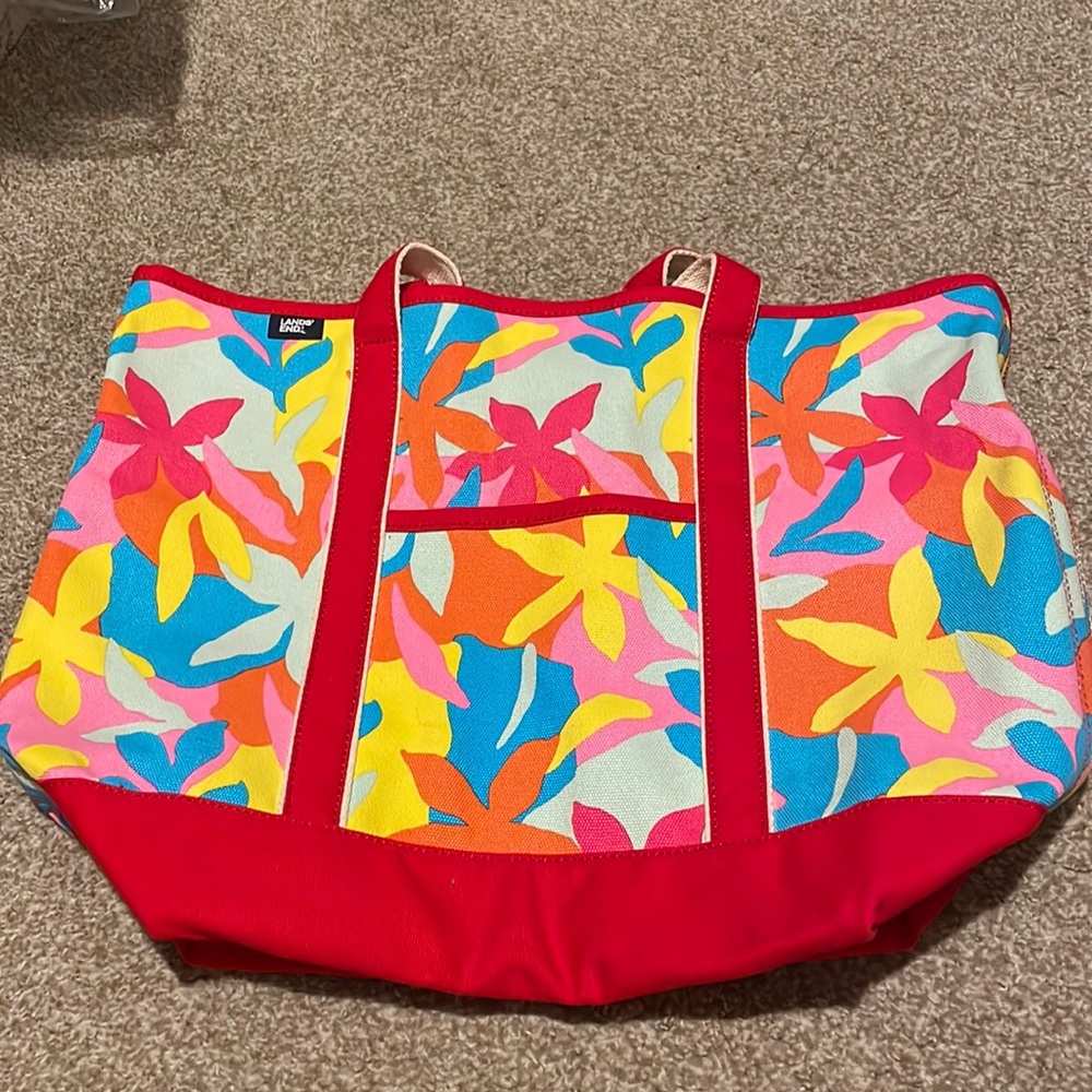 Lands End Large Multi-Floral Open Top Canvas Tote